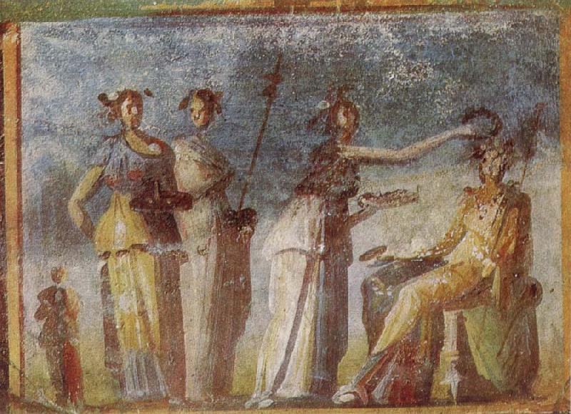 unknow artist Wall painting from Herculaneum showing in highly impres sionistic style the bringing of offerings to Dionysus oil painting image